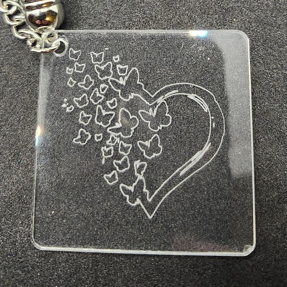 Hand Crafted Keychain Heart Butterfly Grey Silver Zipper Pull, Bag Charm Tassel